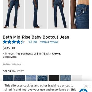 Never worn with tags Beth Mid-Rise Baby Bootcut Jean. 29